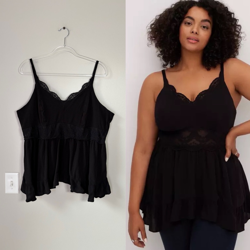 torrid Black Lace Trim Tank Top